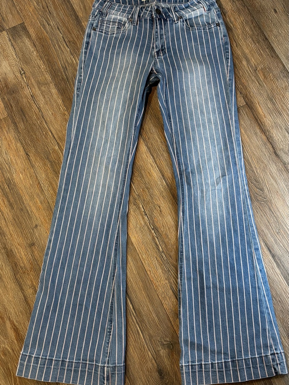 Rock & Roll Denim Blue Pinstripe Wide-Leg Jeans